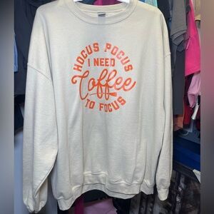 Gildan Cream Sweatshirt with Orange Coffee Graphic Crewneck Sweatshirt